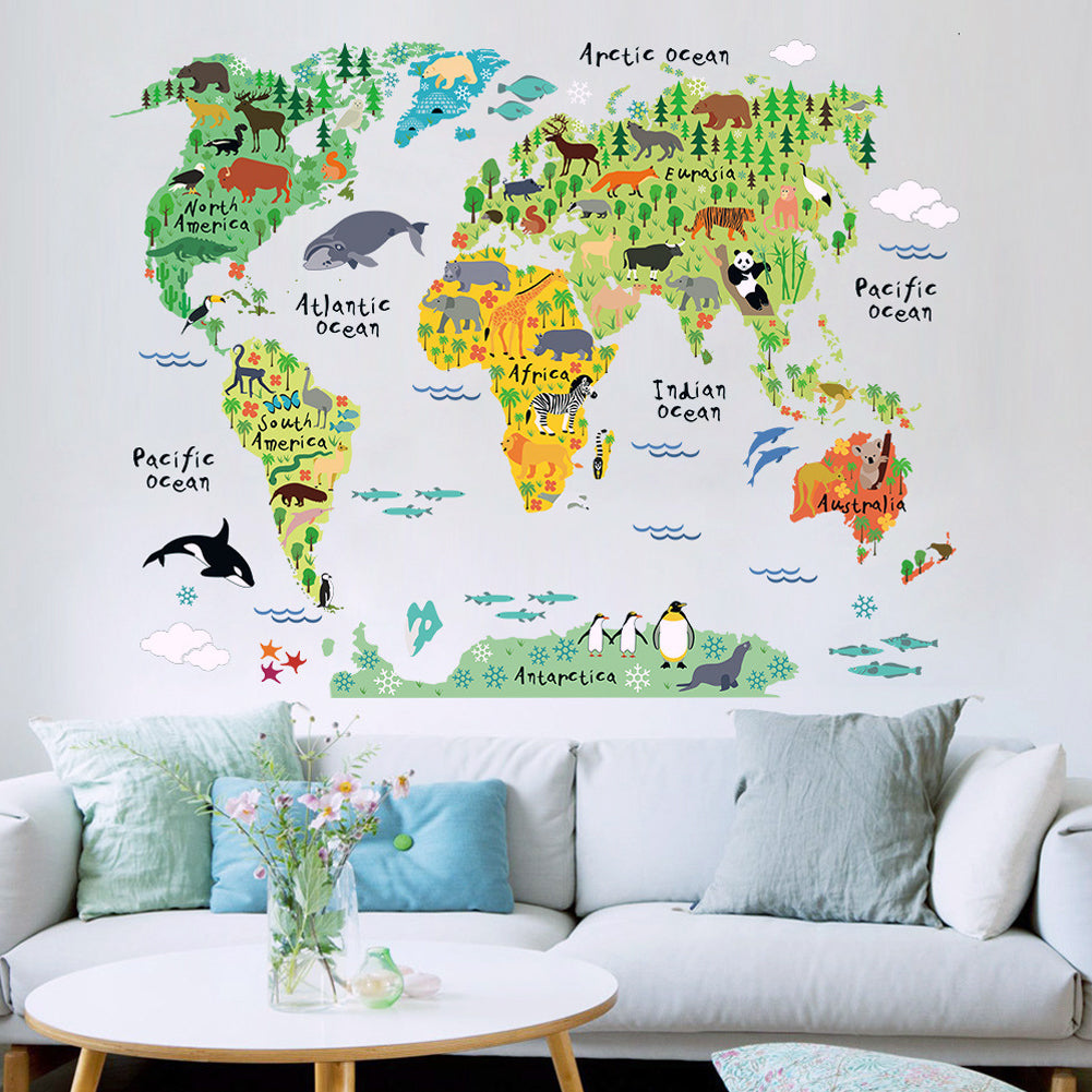 Animal World Map Wall Sticker